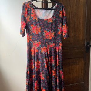 Lularoe Black Floral Nicole Dress; Fit and Flare